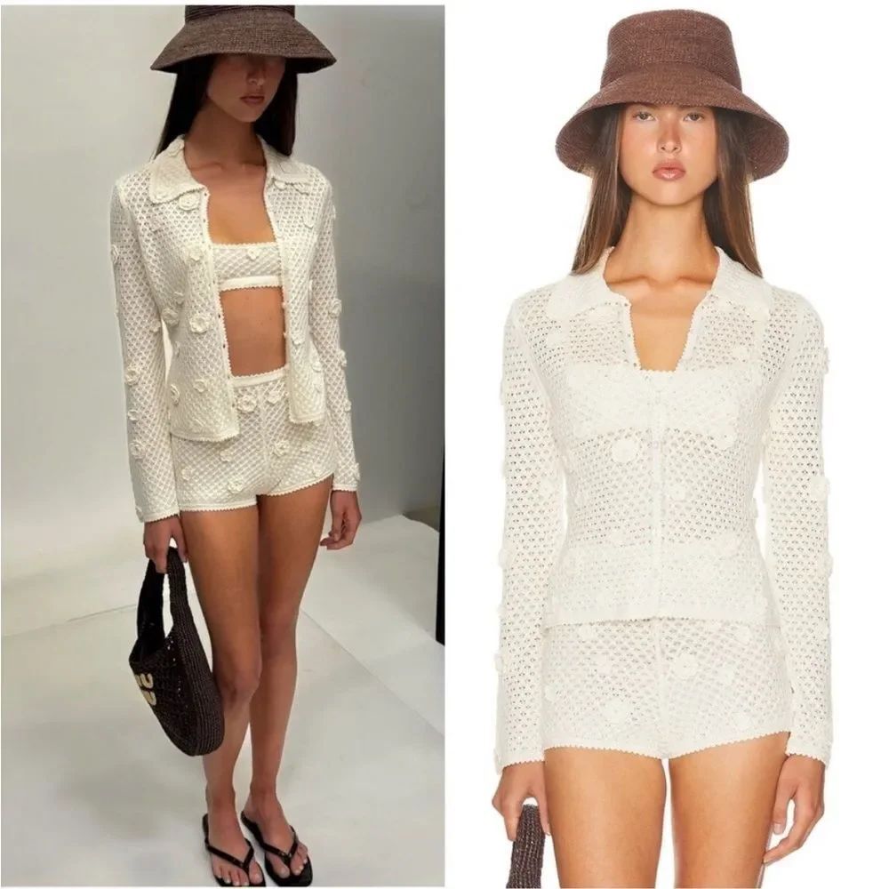 NWT HELSA Rieley Cardigan + Shorts set in cream knit
